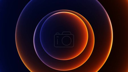 Foto de Resumen elegante lujoso fondo círculo de luz de neón en naranja y púrpura. Ilustración 3D conceptual para escaparate, venta y plantillas de packshot con aspecto de arte holográfico elegante y moderno minimalista - Imagen libre de derechos
