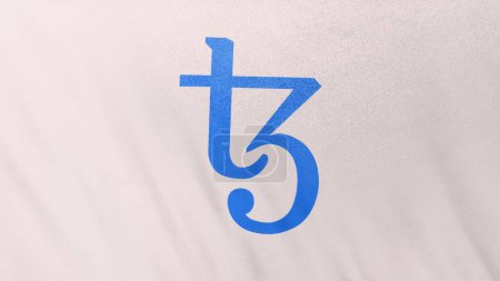 Téléchargez les photos : Tezos Lite XTZ icône de pièce logo sur fond de bannière drapeau blanc. Concept Illustration 3D pour crypto-monnaie et fintech utilisant la technologie blockchain pour sécuriser les transactions en bourse DeFi marché - en image libre de droit