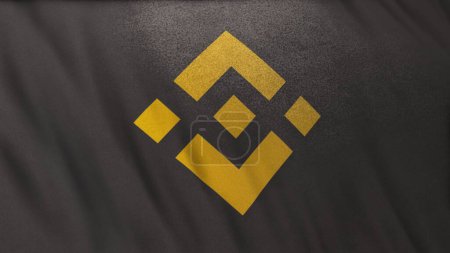 BNB Binance Coin icon logo on gray flag banner background. Concept 3D illustration for crypto currency and fintech using blockchain technology to secure transactions in stock exchange DeFi market.