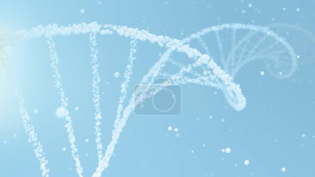 Photo for Cosmetic water bubble DNA and mRNA background with cell droplets and copy space. Full-Frame macro light blue and white concept 3D illustration of transparent helix as beauty care and science display. - Royalty Free Image