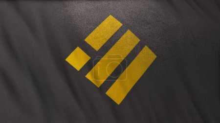 Photo for BUSD Binance USD Coin icon logo on gray flag banner background. Concept 3D illustration for cryptocurrency and fintech using blockchain technology to secure transactions in stock exchange DeFi market - Royalty Free Image
