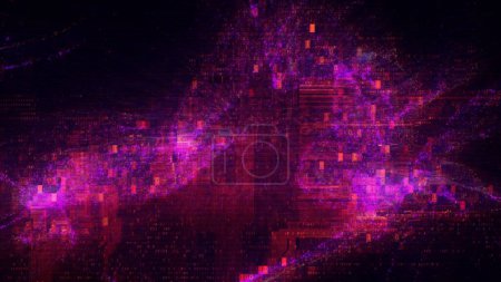 Photo for Red and purple abstract digital code. Concept 3D illustration background as artificial intelligence video gaming overlay with network cyber security hex code for landing page and banner showcase - Royalty Free Image