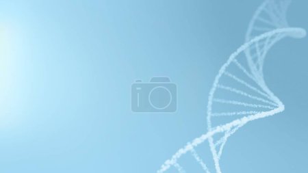 Foto de La burbuja de agua cosmética azul muestra el fondo con gotas de células de cepa de ADN y ARNm. Concepto creativo Ilustración en 3D del espacio de copia de fondo de presentación médica y de exhibición de belleza de hélice blanca. - Imagen libre de derechos