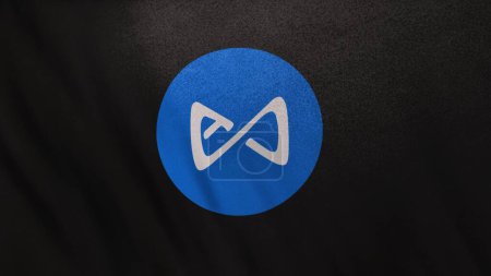 Téléchargez les photos : Axie Infinity AXS Coin icône logo sur fond de bannière drapeau noir. Concept Illustration 3D pour crypto-monnaie et fintech utilisant la technologie blockchain. Transactions sécurisées en bourse Marché DeFi. - en image libre de droit