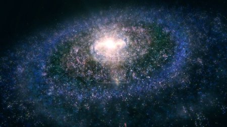 Téléchargez les photos : Galaxie spirale extraterrestre bleue géante dans l'espace lointain. Concept Illustration 3D de superamas galactiques fictifs de la Voie lactée stellaire créés sans éléments tiers représentant des mondes étranges dans l'univers. - en image libre de droit