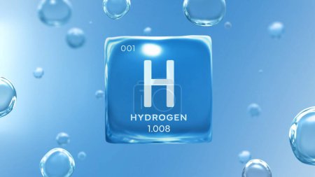 Téléchargez les photos : "H2 Hydrogène "intitulé bulle cubique. Illustration 3D fond biographique avec molécule d'eau dans un style transparent. Écologie, biologie et biochimie concept de carburant renouvelable énergie verte - en image libre de droit
