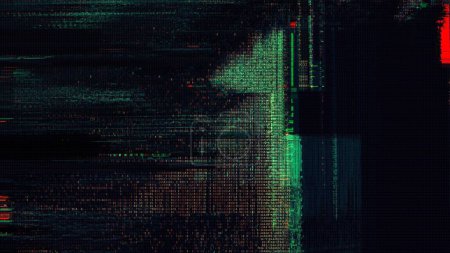 Photo for Defected  HUD interface 3d illustration with abstract digital code. Concept glitch background as cyberpunk computer meltdown overlay with fragments and hex code of alien communication decryption - Royalty Free Image