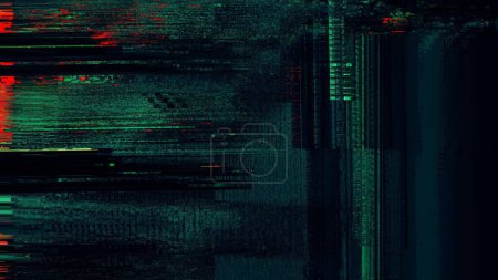 Defekte HUD-Schnittstelle 3D-Illustration mit abstraktem digitalen Code. Konzept Panne Hintergrund als Cyberpunk-Computer Kernschmelze Overlay mit Fragmenten und Hex-Code der Außerirdischen Kommunikation Entschlüsselung