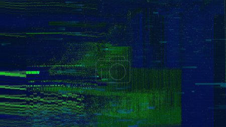 Foto de Interfaz HUD defectuosa Ilustración 3D con código digital abstracto. Concept glitch background as cyberpunk computer meltdown overlay with fragments and hex code of alien communication decryption - Imagen libre de derechos