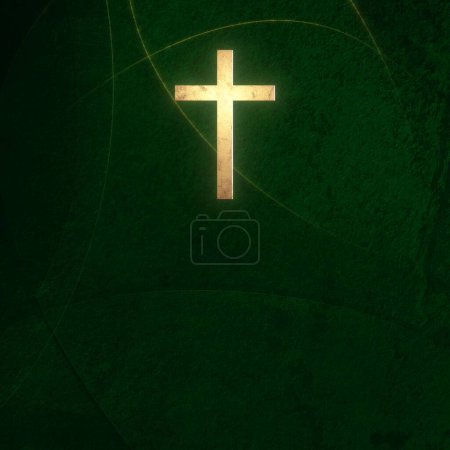 Christliches Kreuz auf dem Kopierraum. 3D-Illustration für Online-Gottesdienst Live-Stream Predigt über Trauerzeit und Allerseelen-Tag Konzept des Requiems Messe und Trauer.  