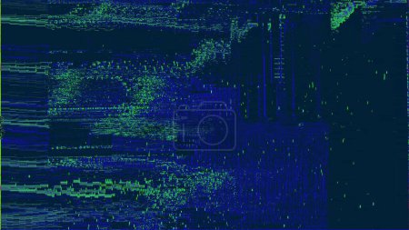 Foto de Interfaz HUD defectuosa Ilustración 3D con código digital abstracto. Concept glitch background as cyberpunk computer meltdown overlay with fragments and hex code of alien communication decryption - Imagen libre de derechos