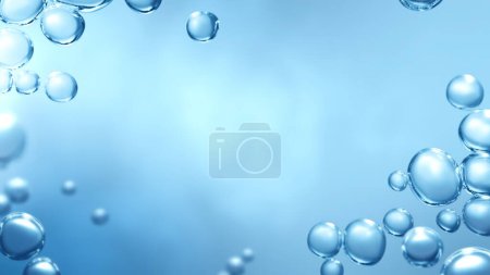 Foto de Vitalidad efervescente pura higiene refrescante cosmética o toma de estudio de energía azul hidrógeno de burbujas de gas azul carbonatado transparente bajo el agua en macro de marco completo de cerca con desenfoque selectivo - Imagen libre de derechos