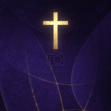 Photo for Christian Cross on copy space. 3D illustration for online worship live stream church sermon on Mourning Time and All Souls Day concept of requiem Mass and sorrow. - Royalty Free Image