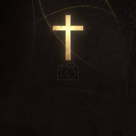 Photo for Christian Cross on copy space. 3D illustration for online worship live stream church sermon on Mourning Time and All Souls Day concept of requiem Mass and sorrow. - Royalty Free Image