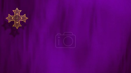 Foto de Cruz cristiana dorada litúrgica en espacio de copia en violeta. Ilustración 3D para la adoración en línea en vivo sermón de la iglesia en tiempo de luto y el Día de Todas las Almas. Concepto de requiem Misa y dolor. - Imagen libre de derechos
