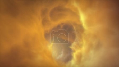 Photo for Ethereal dream-like  abstract giant clouds tunnel of yellow color. Infinite magic nebula swirl vortex fantasy. Concept 3D illustration of modern spirituality hypnosis, dream, and anxiety concentration - Royalty Free Image