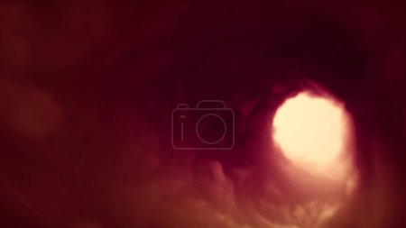 Téléchargez les photos : Tunnel de nuages géants abstraits éthérés et oniriques de couleur rose. Nébuleuse magique infinie tourbillonnant vortex fantaisie. Concept Illustration 3D de la spiritualité moderne hypnose, rêve et anxiété concentration - en image libre de droit