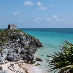  Caribbean Sea seen from Tulum citadelMost idyllic and impressive places in Latin America are beaches of Caribbean, seen from fortress of Tulum, Mexico, famous for its ancient ruins and turquoise sea