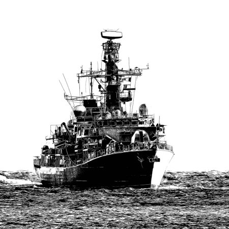 ADVERTENCIA - Fragata en una patrulla en el mar
