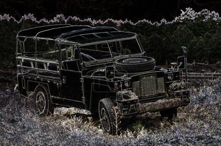 Photo for OFF-ROAD CAR - Military vehicle in the field - Royalty Free Image