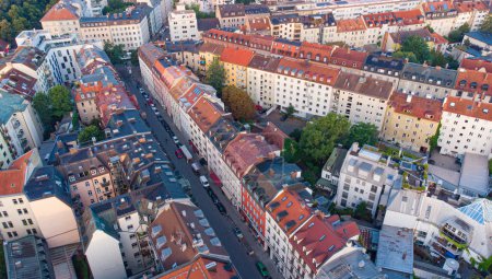 Photo for Munich Streets near the city centre seen from above aerial top view of a German city in summer - Royalty Free Image