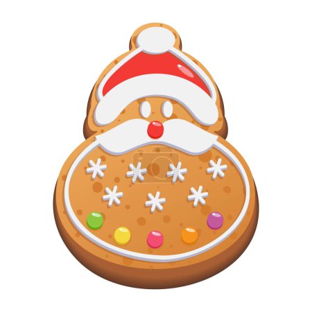 Winter homemade Santa Claus cookies with sugar icing and marmalade for Christmas. Gingerbread. Vector illustration.