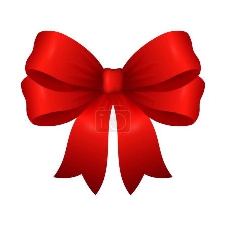 Illustration for Beautiful voluminous red bow isolated on a white background. Red ribbon. Design element for holiday decor. Vector illustration. - Royalty Free Image