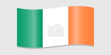 Bandera de Irlanda. Bandera irlandesa con sombra sobre fondo gris claro. Colores verde, blanco, naranja. Ilustración vectorial.