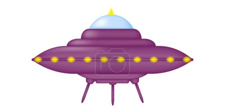 Illustration for Fantastic flying saucer UFO in cartoon style on a white background. Isolated alien spaceship. Vector illustration. - Royalty Free Image