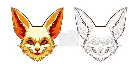 Illustration for Fennec fox head coloring book page. Antistress coloring book with an animal for children and adults. Vector illustration. - Royalty Free Image