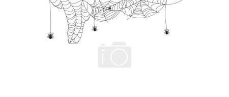 Téléchargez les illustrations : Bordure d'Halloween avec texture abstraite de toile d'araignée avec des araignées. Décor pour la fête d'Halloween. Texture abstraite des pièges à insectes. Modèle graphique isolé. Illustration vectorielle. - en licence libre de droit