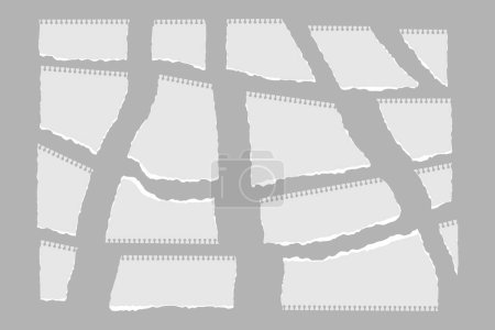 Illustration for Torn piece of paper isolated on gray background. A set of different abstract backgrounds with rough torn edges and jagged shapes. For collage, text box, headline, frame. Vector illustration. - Royalty Free Image