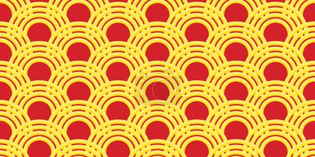 Ilustración de Fondo de fideos Ramen. Patrón japonés seigaiha. Ondas amarillas sobre rojo. - Imagen libre de derechos