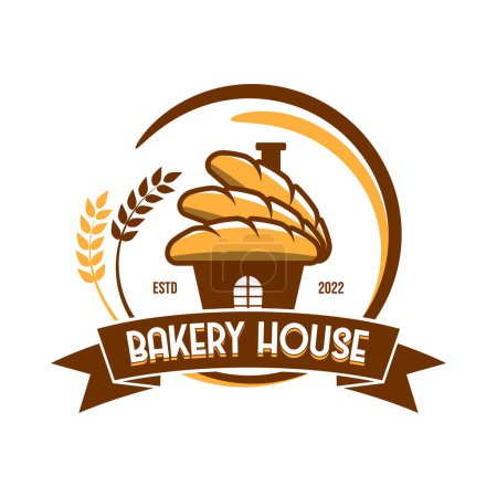 Illustration for Vintage bakery house logo template. Retro logo for bakery shop or cafe - Royalty Free Image