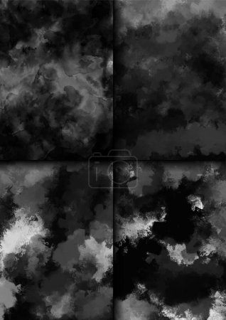 Illustration for Black and white watercolor background. Dark grunge texture backdrop. Abstract monochrome paint - Royalty Free Image
