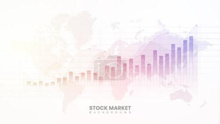 Stock market investment graph, global market information, financial bar chart, and yield curve display. Business analytics background concept on white background. Trading visualization in colorful
