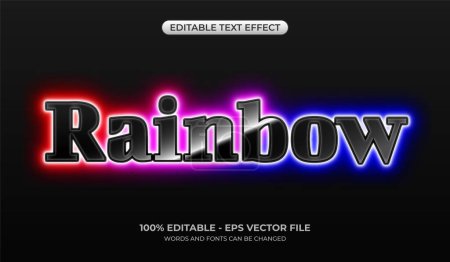 Leuchtender Regenbogen-Texteffekt. Editierbare hochglanzschwarze Grafiken. 3D-Gamer-Schrift-Attrappe mit rotem und blauem Farbverlauf in Neonfarbe