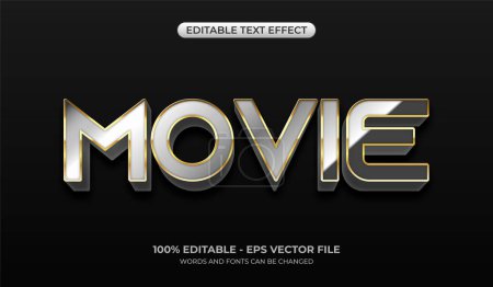 Filmtext-Effekt mit realistischem 3D-Hochglanz-Metallic. Silberglänzende Typografie auf schwarzem Hintergrund