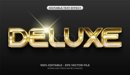3D Deluxe Texteffekt. Editierbarer Text in glänzender Goldfarbe. Glänzende Typografie auf schwarzem Hintergrund