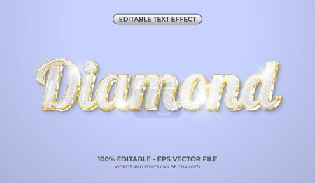 Luxuriöse Texteffekte in Weiß und Gold. Editierbarer glänzender Diamant-Texteffekt. Glitzernde Textur. Realistische und elegante 3D-Typografie-Logo-Vorlage