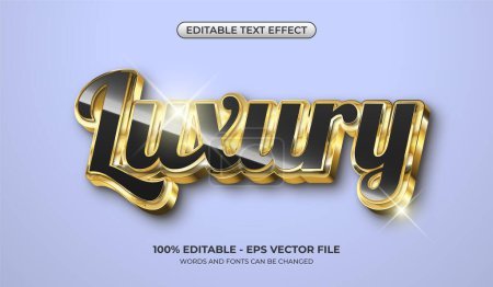 Luxuriöser Schwarz-Gold-Texteffekt. Editierbarer metallisch glänzender Texteffekt. Realistische und elegante 3D-Typografie-Logo-Vorlage