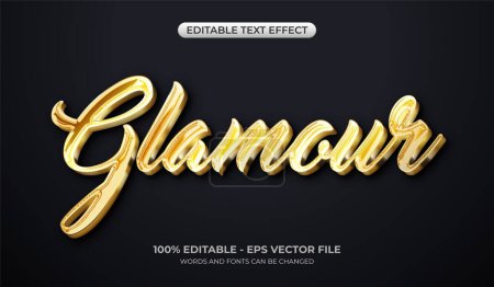 Glamour text effect. Editable shiny gold text effect. Realistic and elegant 3D typography logo template