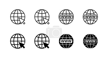 Téléchargez les illustrations : Icônes Web réglées. aller au signe et au symbole web. web cliquez sur icône. icône de recherche globale - en licence libre de droit
