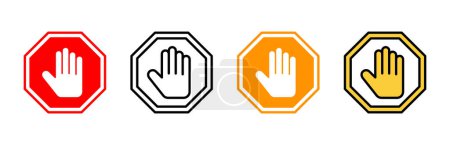 Illustration for Stop icon set vector. stop road sign. hand stop sign and symbol. Do not enter stop red sign with hand - Royalty Free Image