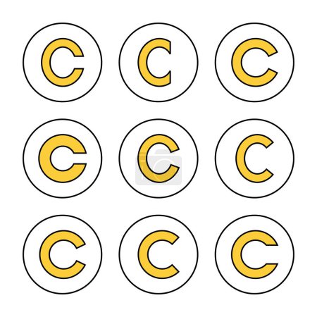 Téléchargez les illustrations : Ensemble d'icônes de copyright vecteur. signe et symbole de copyright - en licence libre de droit