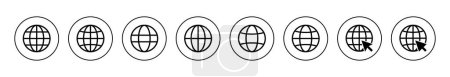 Téléchargez les illustrations : Ensemble d'icônes Web vectoriel. aller au signe et au symbole web. web cliquez sur icône. icône de recherche globale - en licence libre de droit
