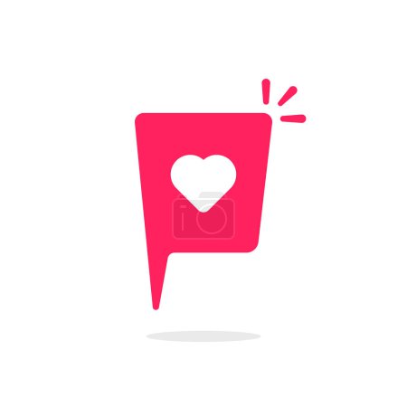 rosafarbene Sprechblase mit Herz-Symbol. Liebesbrief zwischen zwei Liebenden oder gute Bewertung von Kunde oder Kunde. einfaches lineares Etikettenwebelement für abstraktes Grafikdesign oder Internet-Website
