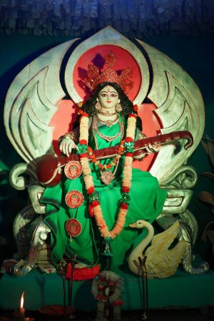 Saraswati Devi. Hindu goddess Saraswati idol.