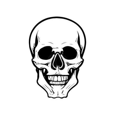 Illustration for Black and white human skull with a lower jaw. - Royalty Free Image