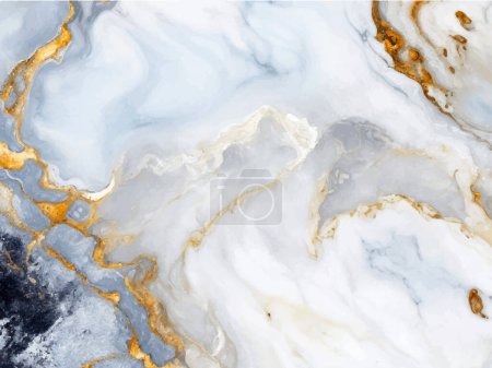 Foto de Luxury abstract fluid art painting in alcohol ink technique, mixture of blue and gold paints. Imitation of marble stone cut, glowing golden veins. Alcohol Abstract. blue and gold spots - Imagen libre de derechos